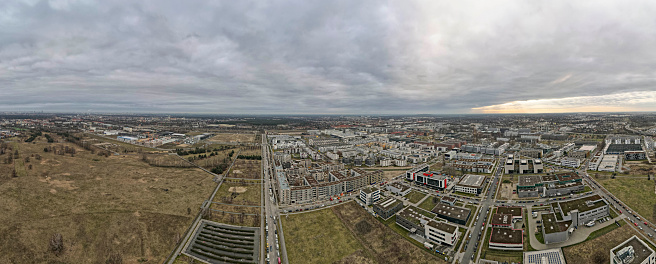 Drone shows the developing area in Berlin Adlershof.