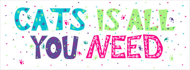 istock Cats is all you need - hand drawn doodle vector lettering. Greeting card or poster desighn. 1369750420