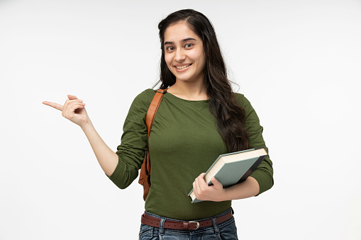 university student in white background, stock photo