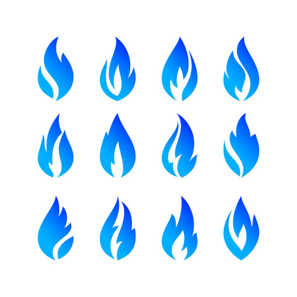 ilustraciones, imágenes clip art, dibujos animados e iconos de stock de fire flames, conjunto de iconos - blue flame natural gas fireplace