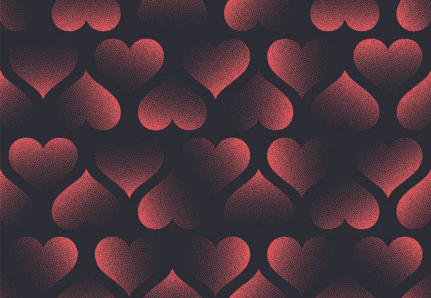 illustrazioni stock, clip art, cartoni animati e icone di tendenza di san valentino sfondo senza cuciture vettoriale stipple classico cuore rosso nero pattern - textured paper red seamless