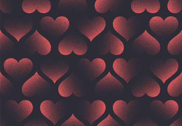день святого валентина бесшовный фон вектор stipple классическое сердце красный черный узор - heart shape heart suit valentines day love stock illustrations