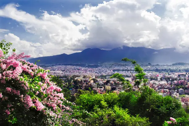 View of Kathmandu valley from the Swayambhunath temple. Kathmandu, Nepal