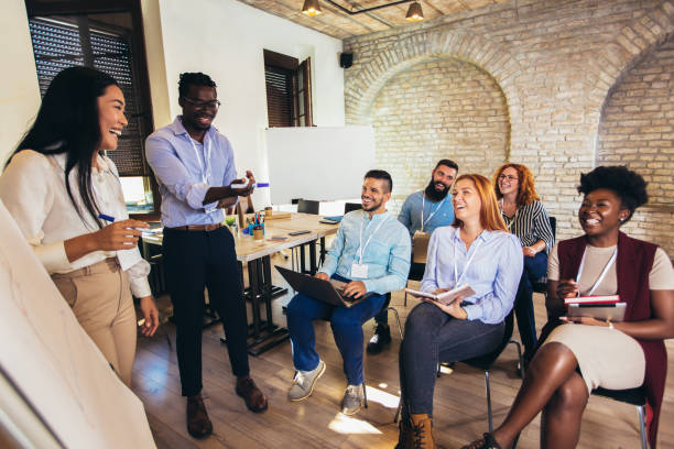 Speakers talking in seminar with many of audiences for business meeting Speakers talking in seminar with many of audiences for business meeting workshop stock pictures, royalty-free photos & images