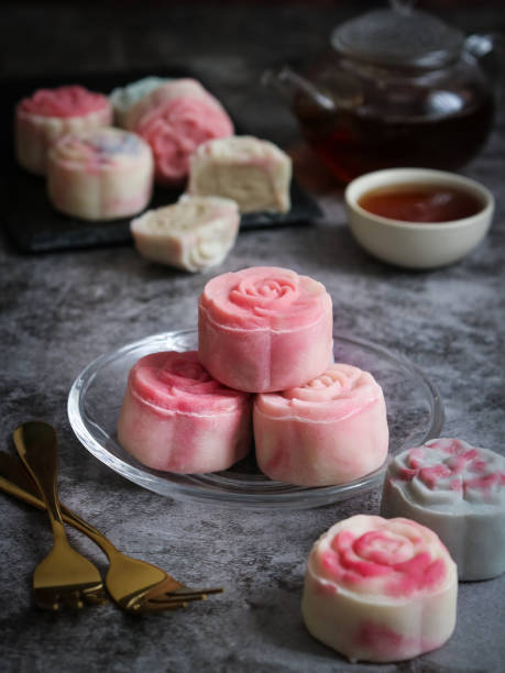 istock Asian snow skin mooncake in a rose shape 1369766009