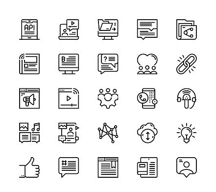 24 x 24 pixel high quality editable stroke line icons. These 25 simple modern icons are about social network.