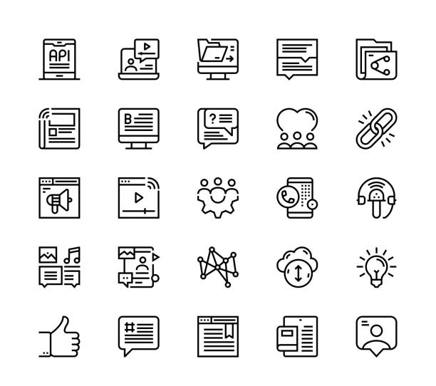 Social network icons 24 x 24 pixel high quality editable stroke line icons. These 25 simple modern icons are about social network. news feed icon stock illustrations