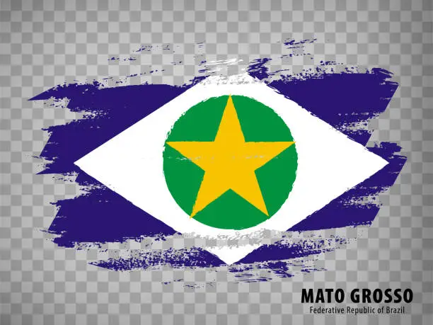 Vector illustration of Flag of Mato Grosso from brush strokes. Federal Republic of Brazil. Flag Mato Grosso of Brazil on transparent background for your web site design, app, UI. Brazil. Stock vector. EPS10.