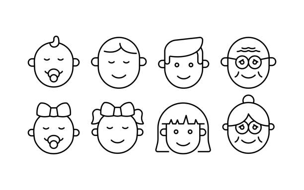 ilustraciones, imágenes clip art, dibujos animados e iconos de stock de avatares de diferentes grupos de edad de personas - men cartoon human face human head