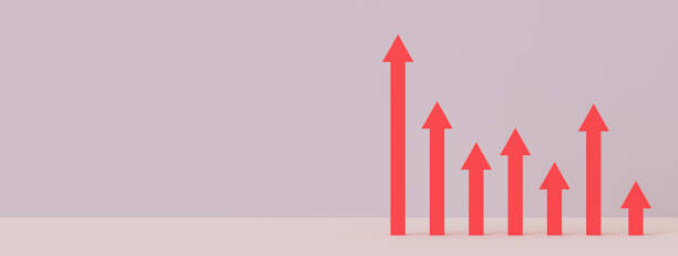 istock High to low growing bars graphic with rising arrow, 3d render, progress way and forward achievement creative concept, 3d illustration. 1369768835