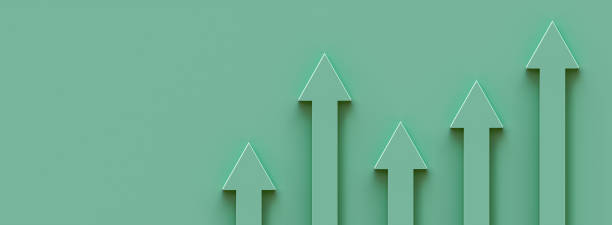 istock Pastel green growing bars graphic with rising arrow background, 3d render, progress way and forward achievement creative concept, 3d illustration 1369769083
