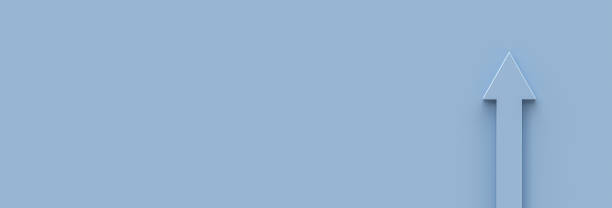 istock Pastel blue arrow on the pastel blue background, up growth. 3D render, 3D illustration. 1369769357