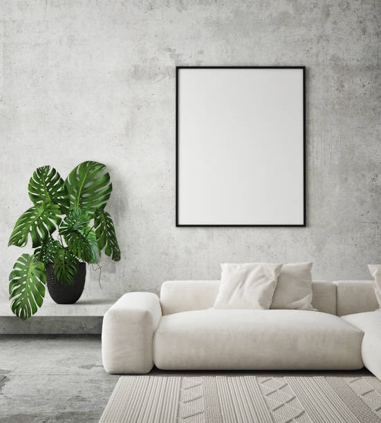 istock mock up poster frame in modern interior background, living room, Scandinavian style, 3D render, 3D illustration 1369771675