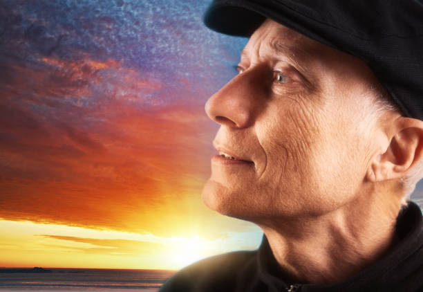 Middle-aged man on a blue background.