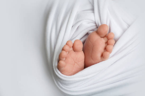 istock newborn baby feet on white background 1369773578