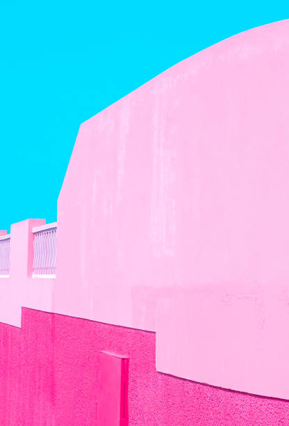 istock Minimalist architecture stylish space. Trendy colours combination. Pink and blue. Geometry and details 1369774120
