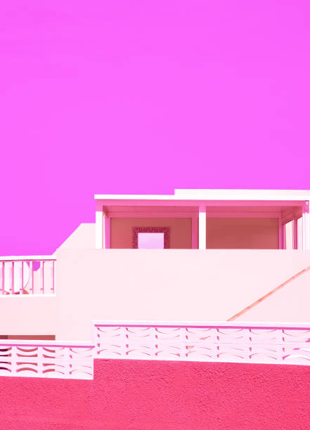 istock Minimalist architecture stylish space. Trendy colours combination. Pink and violet. Geometry and details 1369774839