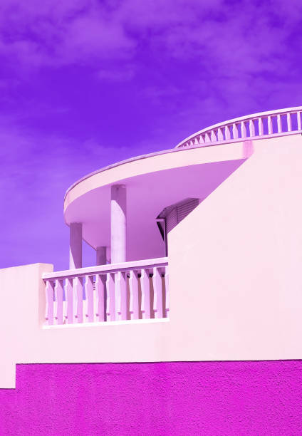istock Minimalist architecture stylish space. Trendy colours violet mixed combination. Geometry and details 1369775522