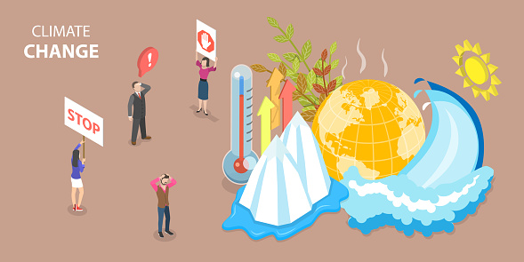 3D Isometric Flat Vector Conceptual Illustration of Climate Change, Global Warming and Environmental Threats