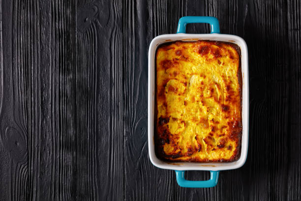 istock dried apricot Cottage Cheese casserole, top view 1369777923