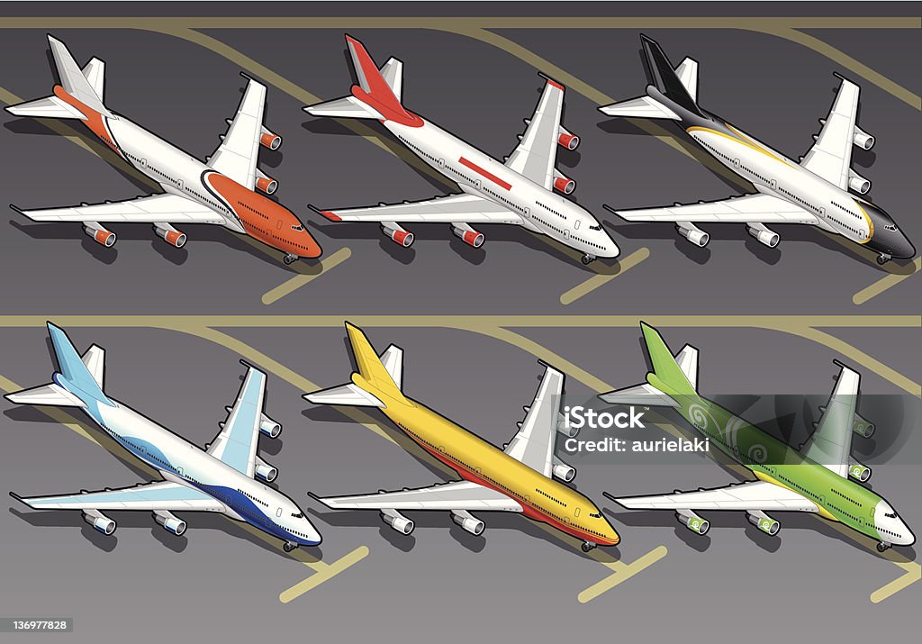 Isométricos aviones en seis distintivos - arte vectorial de Proyección isométrica libre de derechos