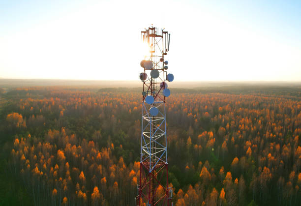 istock Mobile Tower installation. Cell site and Telecom Base Station. 1369779441