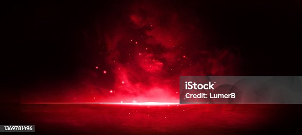 istock Fantastic Dark Scene Cinematic Dark with Vibrance with Fire Brick Colors Illustrative Background Wallpaper Showroom Concept For Display 1369781496