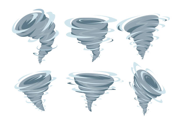 Set of vortex from different formy on white background. Vector tornado in cartoon style. Set of vortex from different formy on white background. Vector tornado or hurricane in cartoon style. tornado stock illustrations