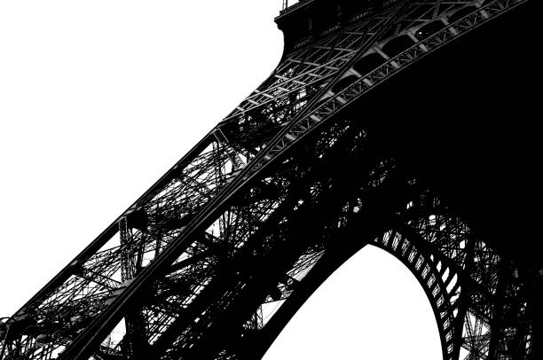 torre eiffel (contorno) em paris, frança (em um fundo branco) - eiffel tower duotone architectural styles tourism - fotografias e filmes do acervo