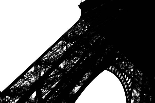 torre eiffel (contorno) em paris, frança (em um fundo branco) - eiffel tower duotone architectural styles tourism - fotografias e filmes do acervo