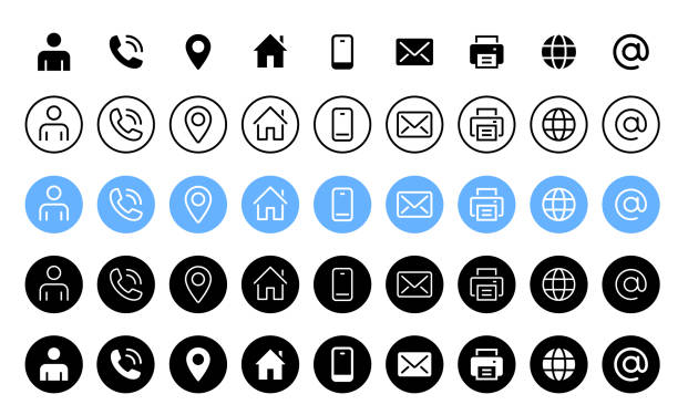 ilustraciones, imágenes clip art, dibujos animados e iconos de stock de iconos de tarjetas de visita - comunicacion