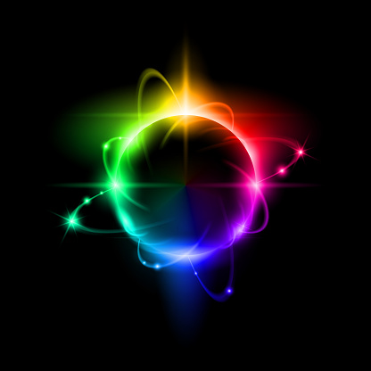 Science and Technology Concept, Atomic Structure with Nucleus - a Symbolic Image of Elementary Particle on Black Background