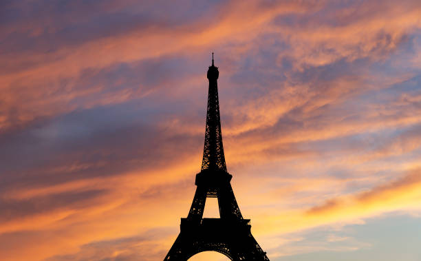 istock Eiffel Tower (contour) in Paris, France (against the background of a beautiful sky) 1369786584