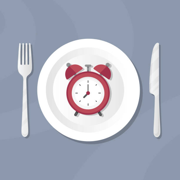 ilustrações, clipart, desenhos animados e ícones de relógio corporal metabolismo - lunch clock healthy eating plate