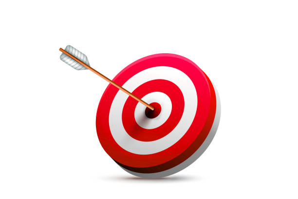 istock Target success concept, red dartboard and arrow on white background 1369789847