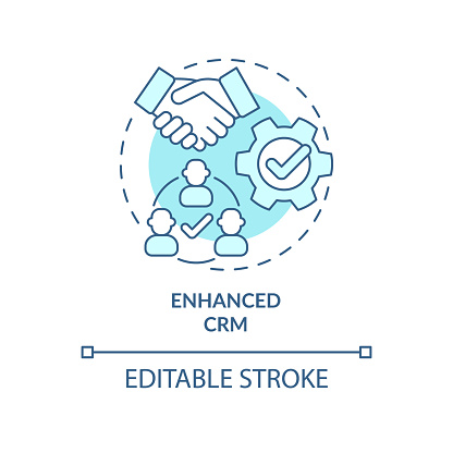 Enhanced CRM turquoise concept icon. Business technology. Advantages of UCaaS abstract idea thin line illustration. Isolated outline drawing. Editable stroke. Arial, Myriad Pro-Bold fonts used