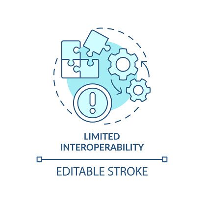 Limited interoperability turquoise concept icon. Network setting. UCaaS issues abstract idea thin line illustration. Isolated outline drawing. Editable stroke. Arial, Myriad Pro-Bold fonts used