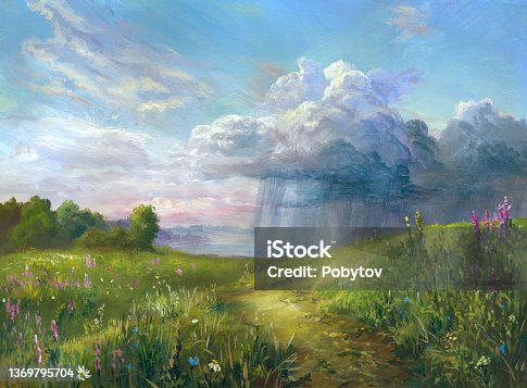 istock Spring rain, acrylic painting 1369795704