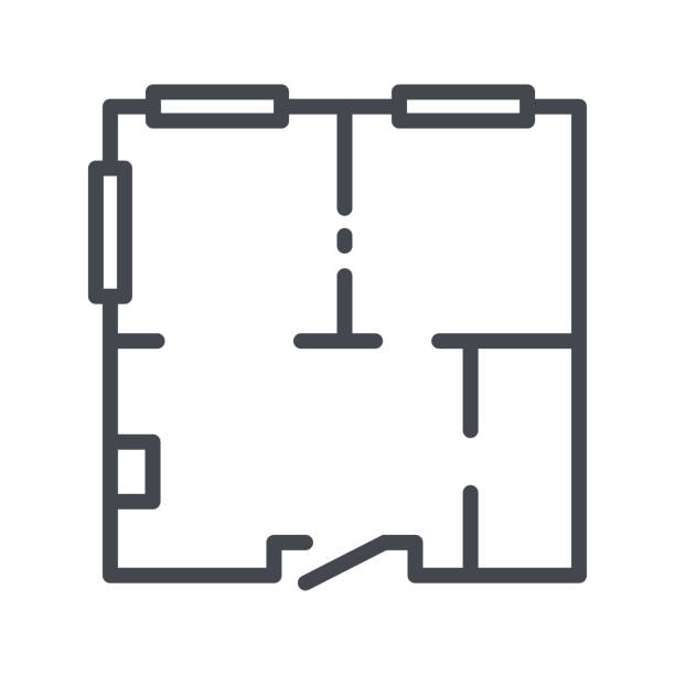 illustrations, cliparts, dessins animés et icônes de disposition de la maison. icône de ligne de construction isolée sur fond transparent blanc. - plan au sol