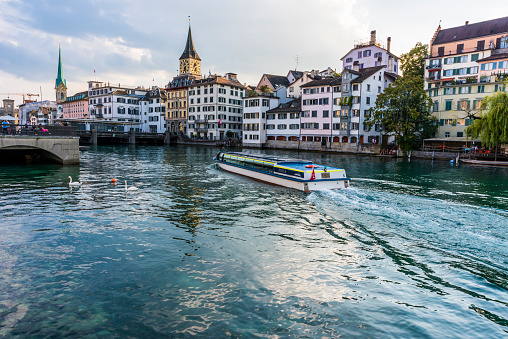 Zurich cityscape and Limmat River in Switzerland