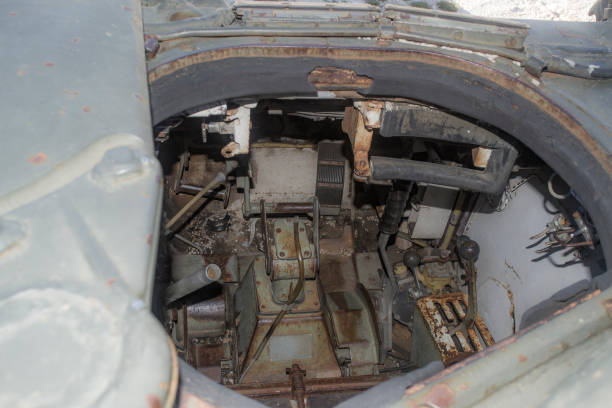 istock Famous T-55 main battle tank interior, driver's position 1369805219