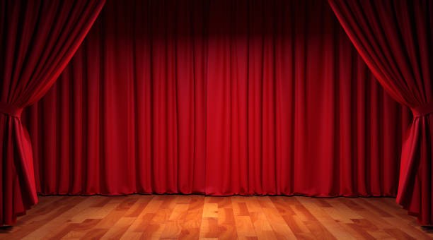 istock Theater stage red curtains. 3d illustration 1369806445