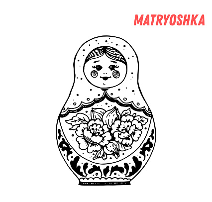 Russian matryoshka hand drawn sketch. Nesting doll vector illustration.