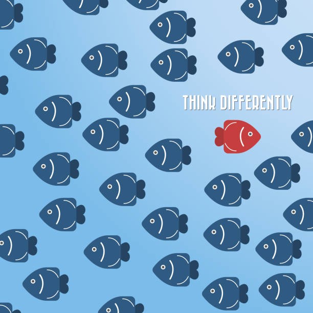 istock Think differently - Being different, standing out from the crowd -The graphic of fish also represents the concept of individuality , confidence, uniqueness, innovation, creativity. 1369808135