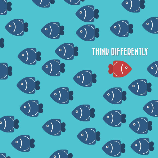 illustrations, cliparts, dessins animés et icônes de penser différemment - être différent, se démarquer de la foule - le graphique du poisson représente également le concept d’individualité, de confiance, d’unicité, d’innovation, de créativité. - unique