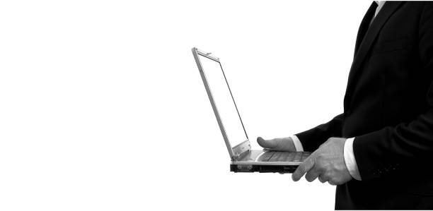 istock Businessman cooperating on computers in job, isolated white background 1369812910