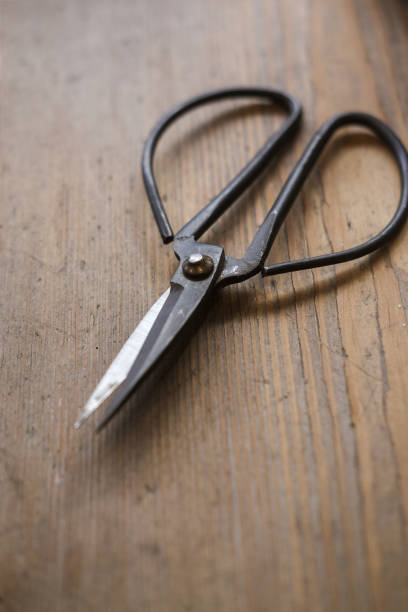 istock The vintage scissors are lying on a wooden table 1369815358