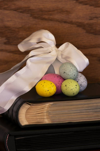 istock Colored eggs, gift, and photo albums help celebrate Easter holiday 1369819966
