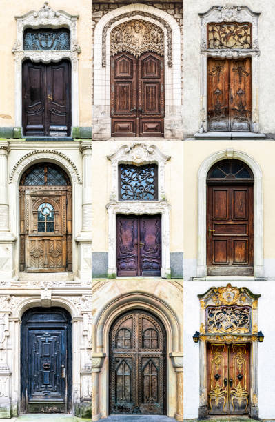 istock Carved wooden old door 1369824937