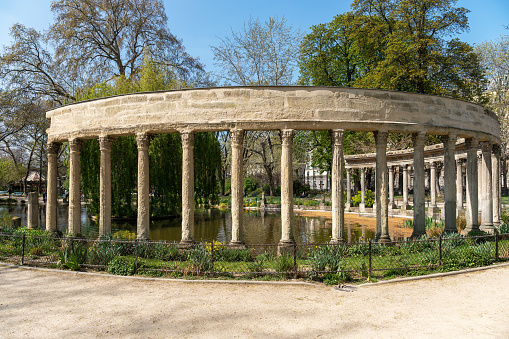 The famous classical roman colonnade in the Parc Monceau - Paris, France.
